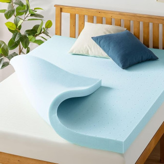Best Price Mattress 4 Inch Ventilated Memory Foam Mattress Topper, Cooling Gel Infusion, CertiPUR-US Certified, Short Queen Light Blue