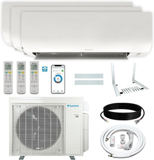 Daikin 24,000 BTU 21SEER2 3-Zone Mini Split Air Conditioner Heat Pump System R32 with Maxwell 15 ft. Installation Kit and Wall Mounting Bracket (9,000 BTU + 12,000 BTU + 12,000 BTU)