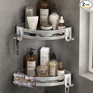 VOLPONE Shower Corner Shelf Caddy 2 Pack Shower Organizer Corner No Drill Shower Storage Rust Proof Bathroom Corner Wall Shelf Shampoo Holder Silver
