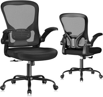 Flysky Ergonomic Office Chair, Mesh Home Office Desk Chair with Flip-up Arms and Lumbar Support, Height Adjustable, Swivel, Black