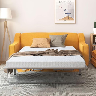4.5 Inch Memory Foam Sofa Bed Mattress Replacement with Fiberglass-Free and Washable Cover for Sleeper Sofa and Couch Beds, Queen Size, White (Sofa Not Included)