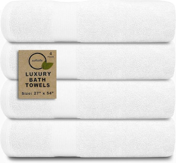 Softolle 100% Cotton Luxury Bath Towels -Towels for Bathroom - Set of 4 Bath Towel (27” x 54”)- Eco-Friendly, Super Soft, Highly Absorbent Bath Towel (White)