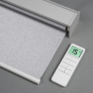 Motorized Roller Blinds with Remote Control, Blackout Electric Window Shade Compatible with Alexa Google via Hub, Rechargeable Smart Blinds for Windows Customized Size (Fabric Grey)