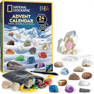 NATIONAL GEOGRAPHIC Rock Collection Advent Calendar 2024 - Advent Calendar for Kids with 24 Gemstones, Minerals & Fossils for Kids, Complete Gem & Fossil Collection Christmas Countdown Calendar